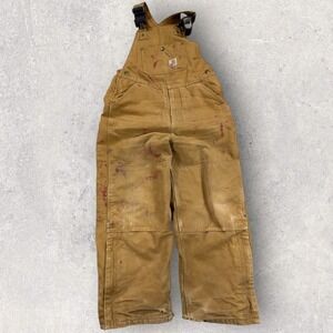 Vintage Carhartt Bib Overalls Double Knee Insulated Youth 12‎ Brown Distressed